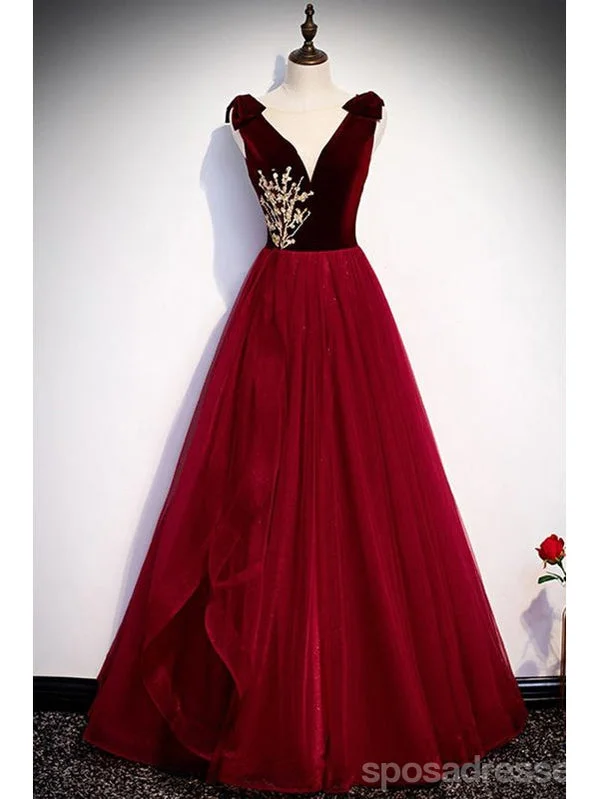Deal Dash Elegant Red A-line V-neck Cheap Long Prom Dresses Online,12977