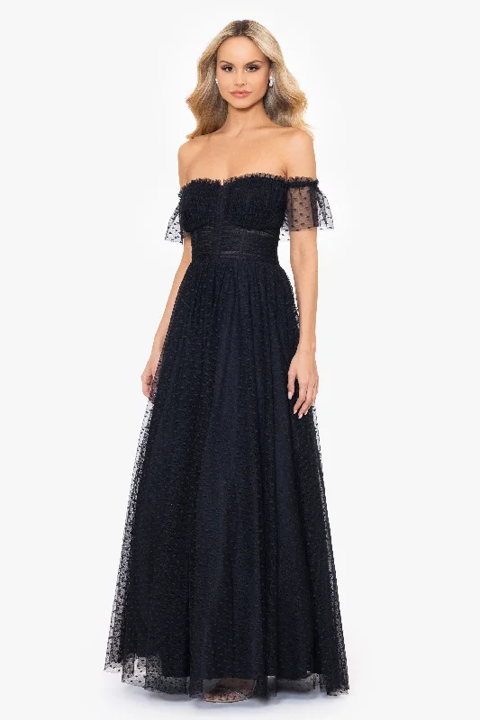 Best Seller "Edie" Dot Mesh Off the Shoulder Ballgown