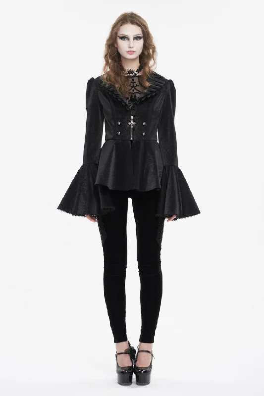 Best Deals Black Ruffled Collar Flared Sleeved Women's Gothic Jacket