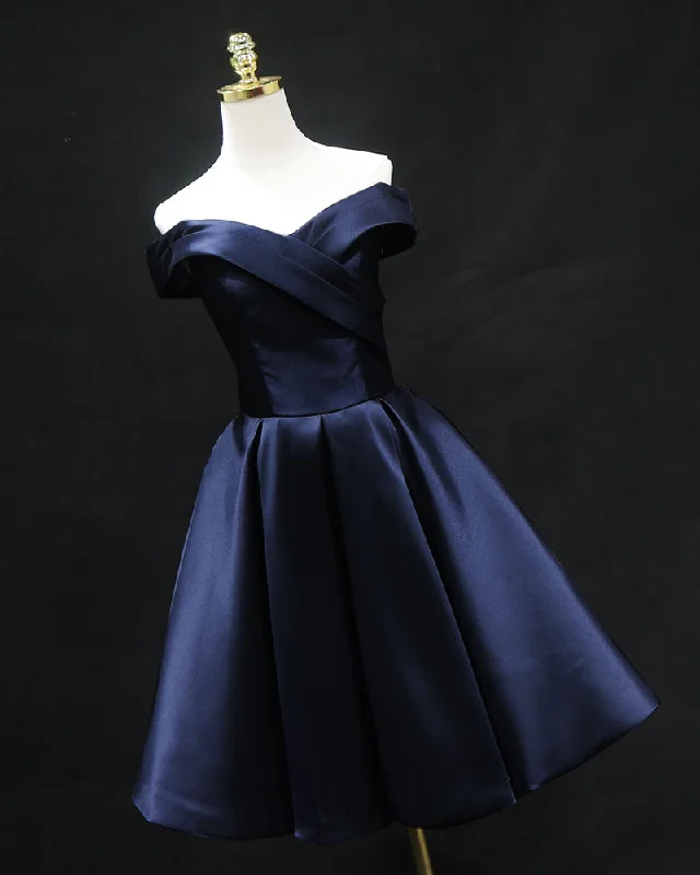 Clearance Sale Navy Blue Short Graduate Dress for Teens Off Shoulder Satin Cute Homecoming Dress SP0824 Clearance Sale Navy Blue Short Graduate Dress for Teens Off Shoulder Satin Cute Homecoming Dress SP0824