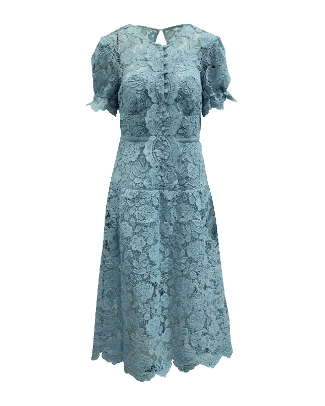 Best Deals Self-Portrait Guipure Lace Blue Midi Dress in Blue Polyester