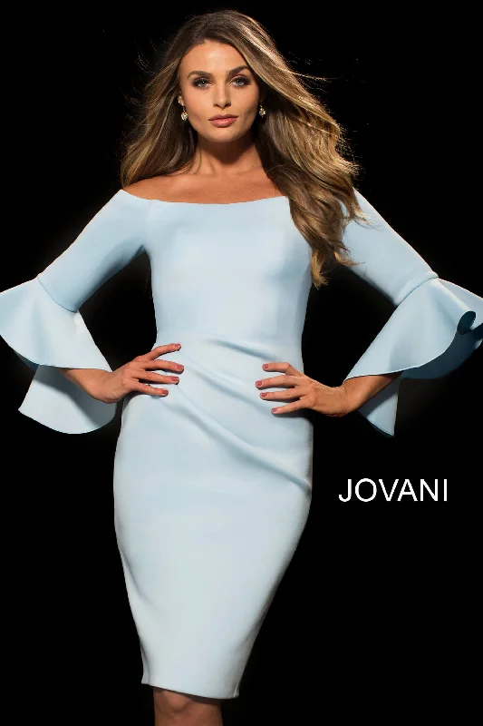 New Deals Jovani 59992 Scuba Bell Sleeve Knee Length Dress 59992