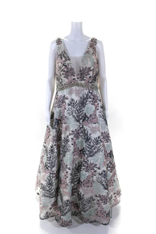 Discount Mania Colors Couture Womens Floral Embroidered A Line Prom Dress Multi Colored