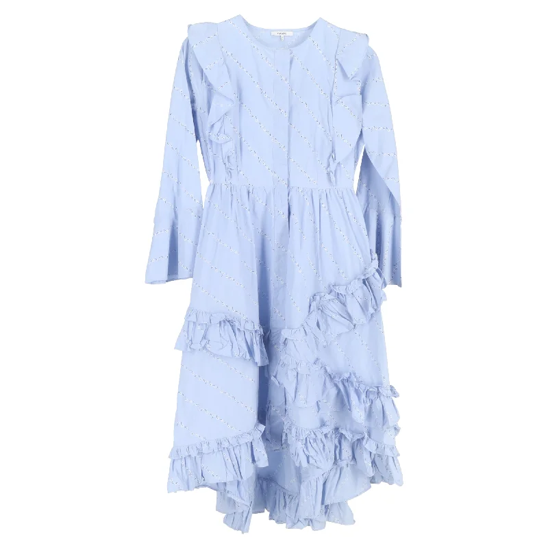 Big Savings Ganni  Faulkner Ruffled Floral-Print Dress In Light Blue Cotton