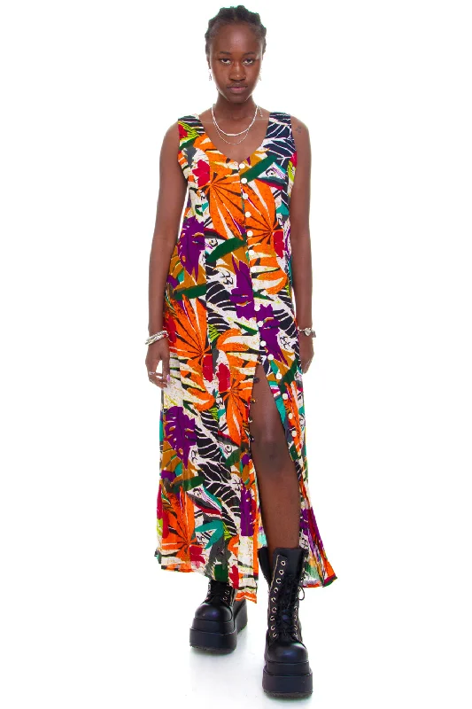 Get It Before It’s Gone Vintage 90's Leafy Button Tank Dress - S/M