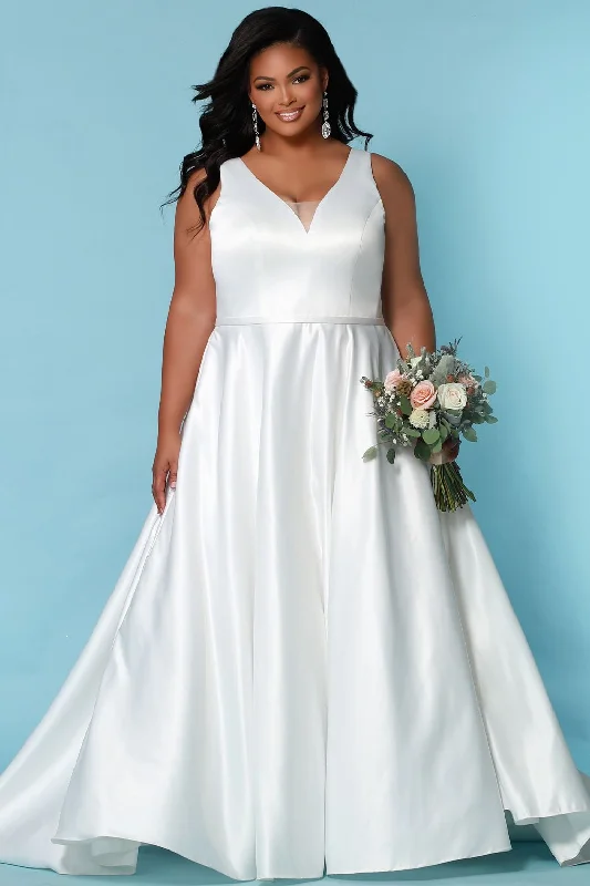 Shop and Save Sydney's Closet SC5272 Macie Wedding Dress Satin V Neckline Lace Chapel Length Train SC 5272 Shop and Save Sydney's Closet SC5272 Macie Wedding Dress Satin V Neckline Lace Chapel Length Train SC 5272