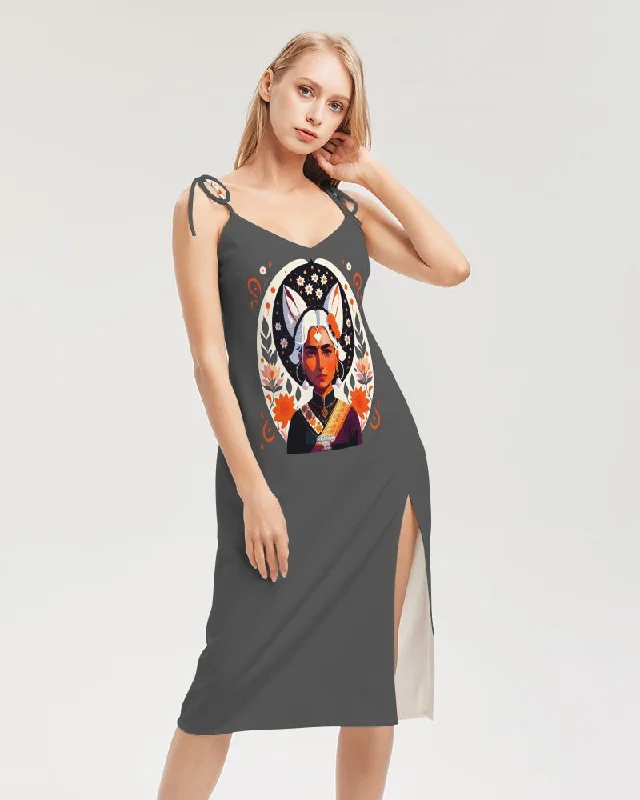 Must-Have Deals Indian Silver fox Women's Tie Strap Split Dress