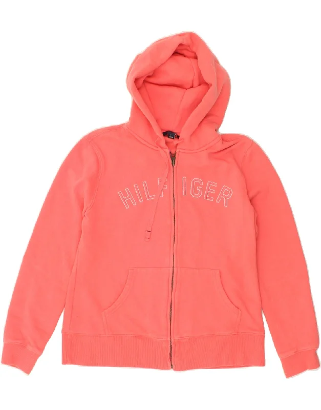 Bonus Savings TOMMY HILFIGER Womens Graphic Zip Hoodie Sweater UK 12 Medium Pink Cotton