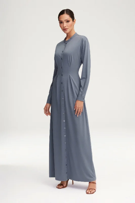 Last Chance Ivy Jersey Button Down Maxi Dress - Dusk Blue