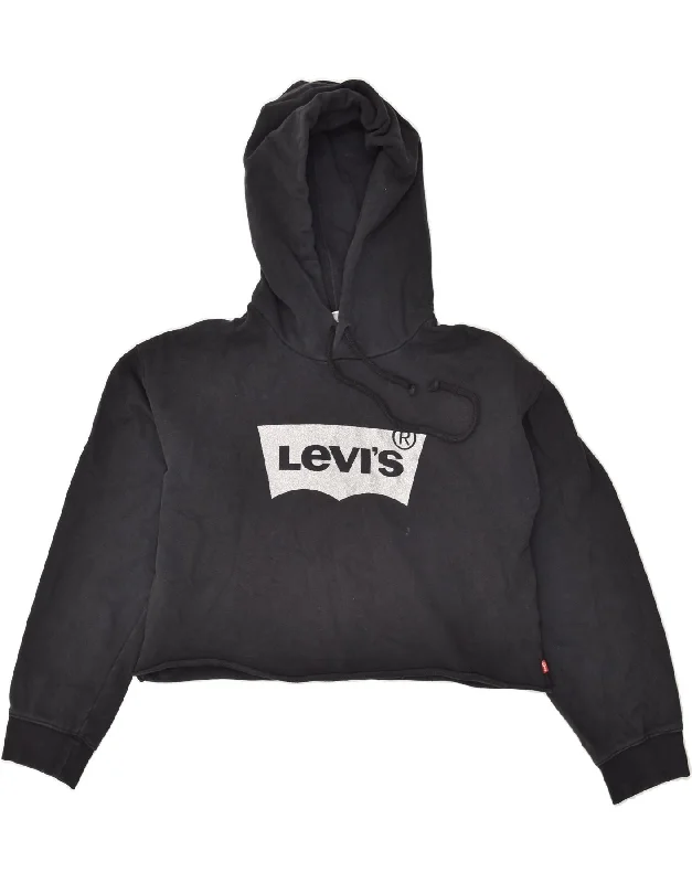 Inventory Reduction LEVI'S Womens Graphic Hoodie Jumper UK 6 XS Black Cotton