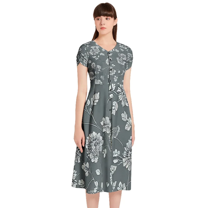 Loyalty Reward Puff Sleeve Button Through Dress
