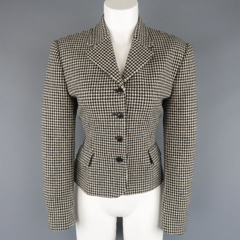 Weekend Deal RALPH LAUREN Size 10 Cream & Black Houndstooth Wool / Cashmere Cropped Jacket