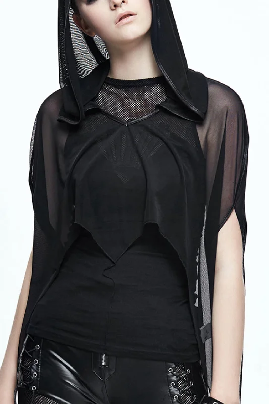 Buy Now Black Mesh Wavy Sideline Long Women's Punk Hooded Bat Shawl