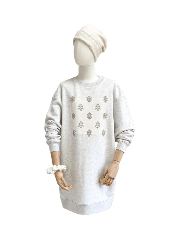 Clearance Sale Daljši pulover/ just flowers - creamy grey