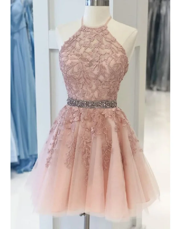 Epic Deals Halter Lace Blush Pink Homecoming Dress,Beading Semi Formal Cocktail Dress , SP07284 Epic Deals Halter Lace Blush Pink Homecoming Dress,Beading Semi Formal Cocktail Dress , SP07284