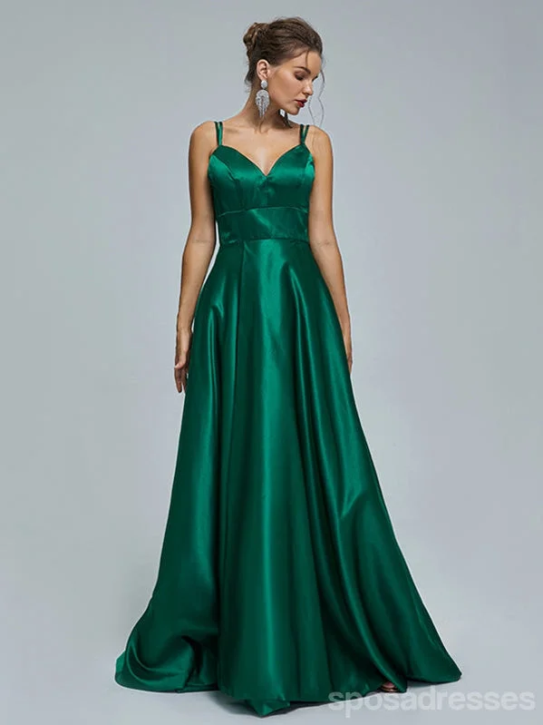 Closeout Sale Green A-line Spaghetti Straps Side Slit Cheap Long Prom Dresses,12985