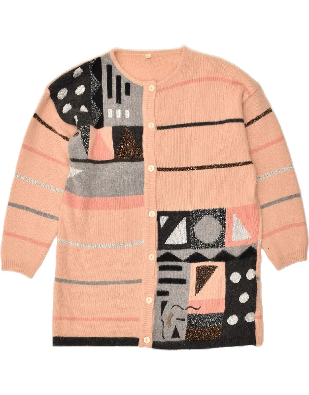 Stock Clearance VINTAGE Womens Graphic Cardigan Sweater EU 40 Medium Beige Geometric