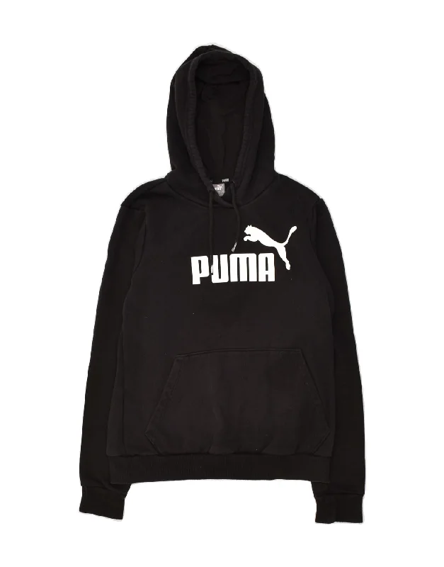 Price Cut PUMA Womens Graphic Hoodie Jumper UK 12 Medium Black Cotton