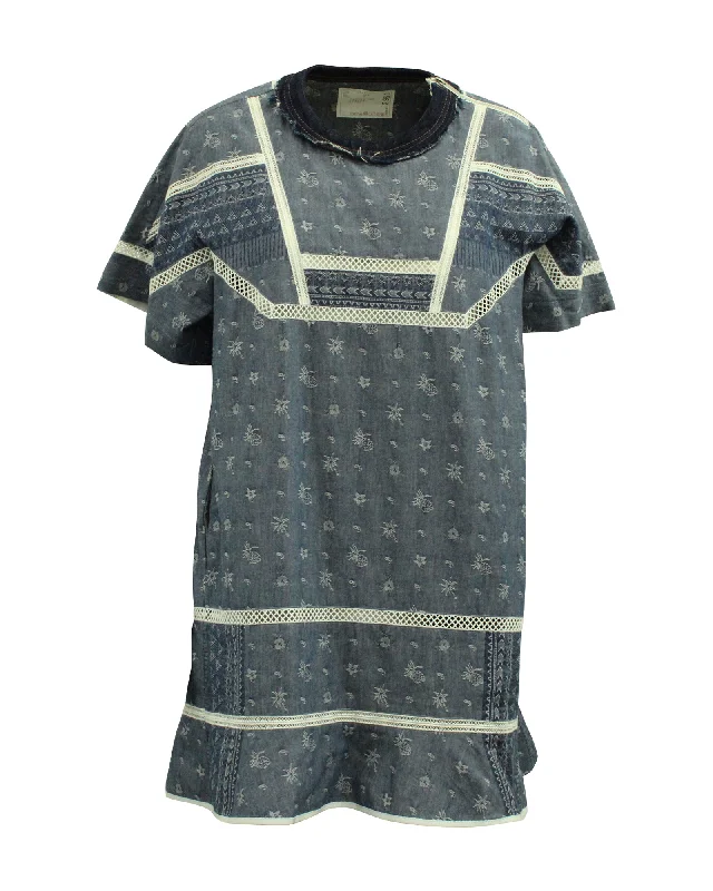 Crazy Deals Sacai Denim Embroidered Dress in Light Blue Cotton