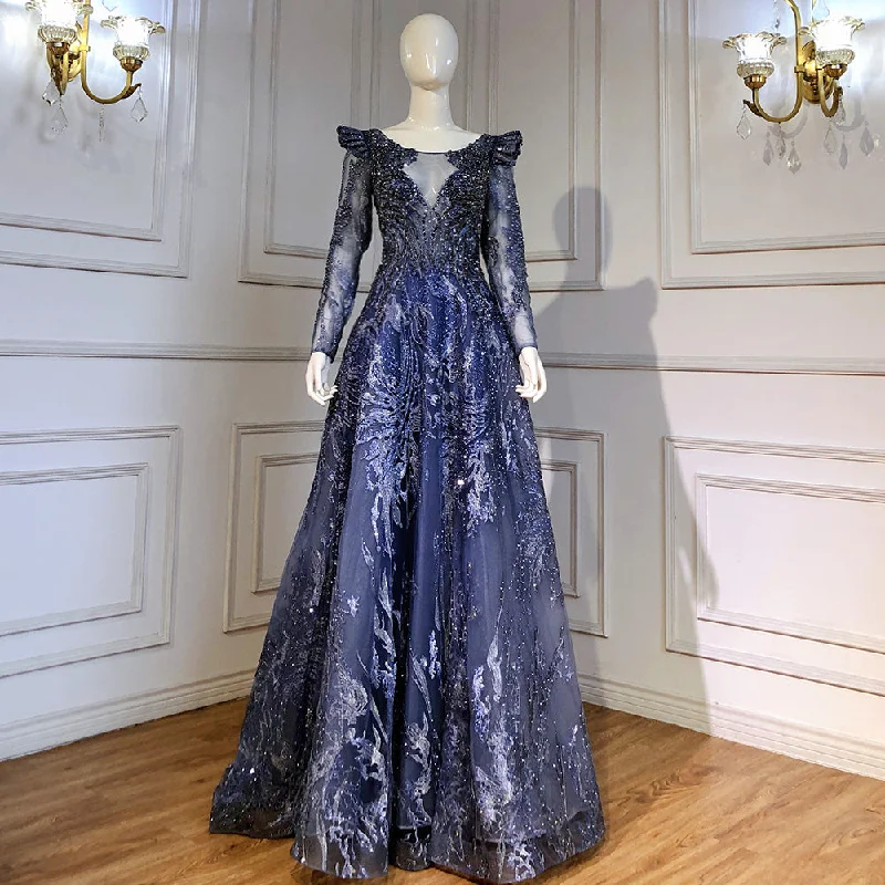Early Access Serene Hill Moslim Blue A-lijn Avond Jurken 2024 Lace Kralen Luxe Voor Vrouw Party LA71552