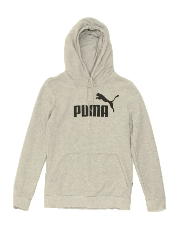 Blowout Deals PUMA Womens Graphic Hoodie Jumper UK 4 XS Grey Cotton