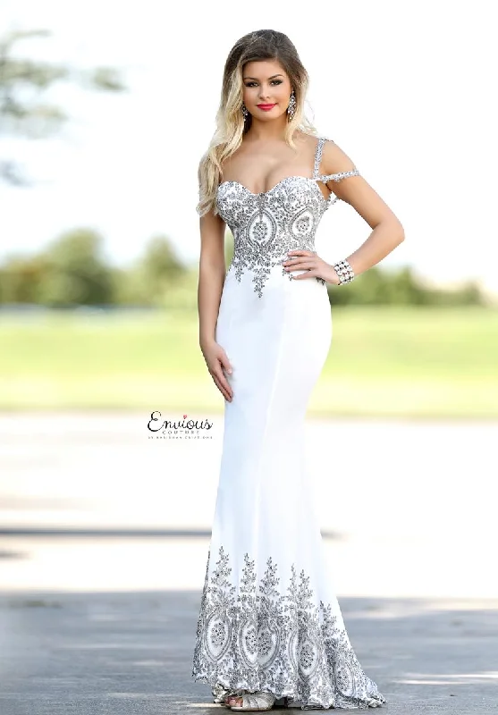 Steals and Deals Envious Couture 18080 Size 10, 12 White/Gunmetal Long Fitted White Lace Formal Dress Wedding Gown Steals and Deals Envious Couture 18080 Size 10, 12 White/Gunmetal Long Fitted White Lace Formal Dress Wedding Gown