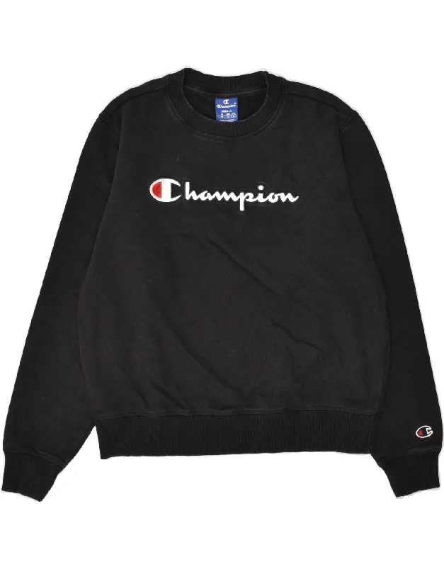 Act Now CHAMPION Womens Graphic Sweatshirt Jumper UK 10 Small Black Cotton
