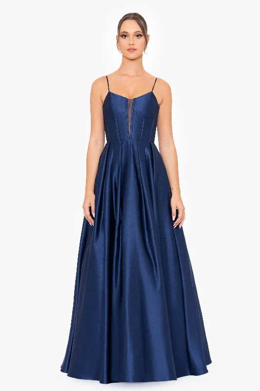 Fantastic Offers "Carol" Long Satin Mesh Insert Ballgown