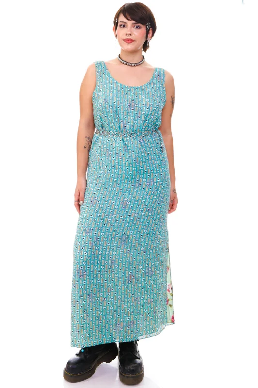 Clearance Items Vintage 90's Reversible Moody Blue Floral Tank Dress - S/M/L