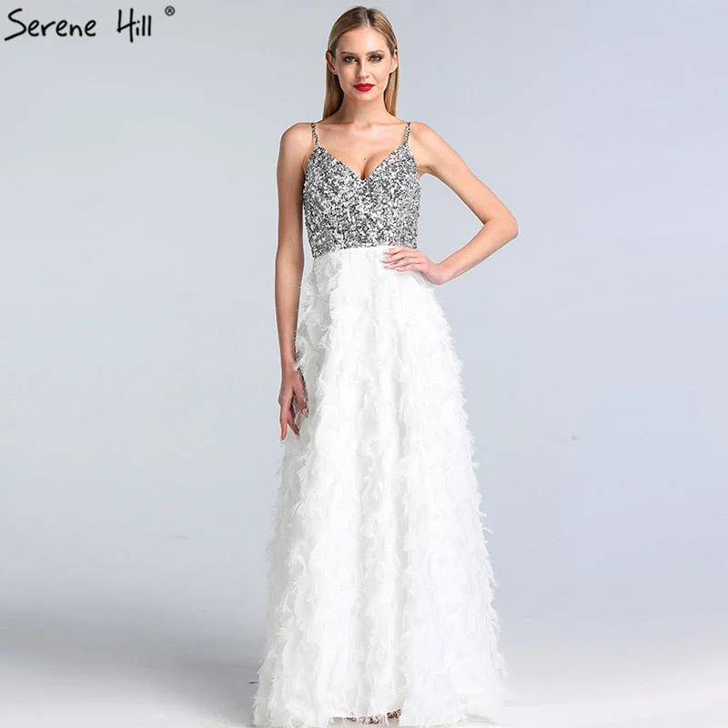 Deal Dash On Sale No Return No Refund Sale Dubai White V-Neck Backless Luxury Evening Dresses 2024 Sleevleess Sequined Tiered Formal Dress Serene Hill LA60955 Deal Dash On Sale No Return No Refund Sale Dubai White V-Neck Backless Luxury Evening Dresses 2024 Sleevleess Sequined Tiered Formal Dress Serene Hill LA60955