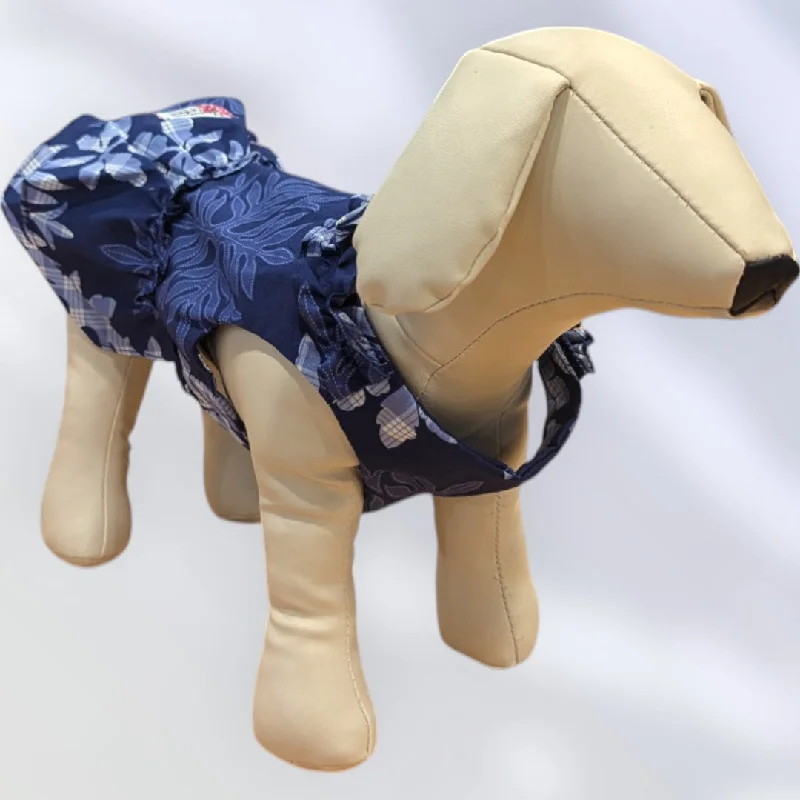 Price Meltdown Aloha Tails: Navy Hawaiian Quilt & Palaka Print Dog Dress