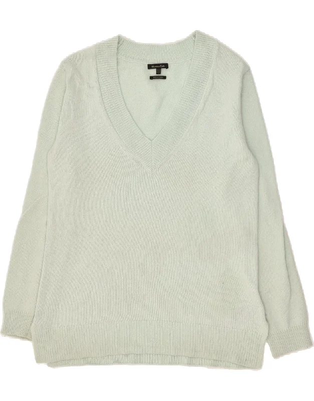 Midnight Madness MASSIMO DUTTI Womens V-Neck Jumper Sweater UK 14 Medium Green Polyamide