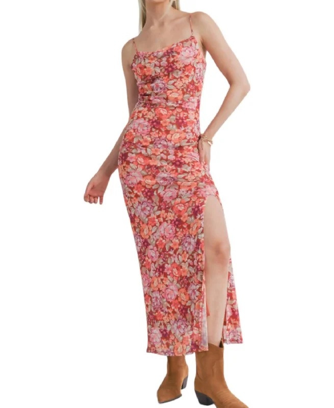 New Markdowns Feeling Fine Floral Midi Dress In Rust Multi