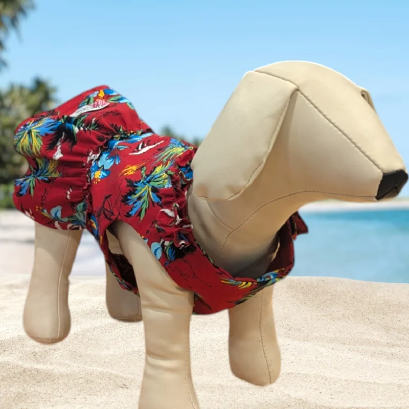 Deal Mania Tropical Sunset: Red Hibiscus & Palm Tree Hawaiian Dog Dress
