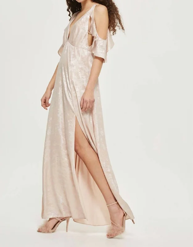 Overstock Shimmer Foil Maxi Dress In Pink