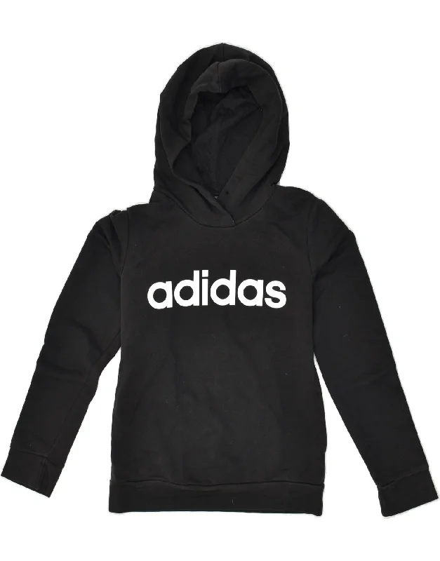 Deal of the Day ADIDAS Womens Graphic Hoodie Jumper Size 4/6 XS Black Cotton