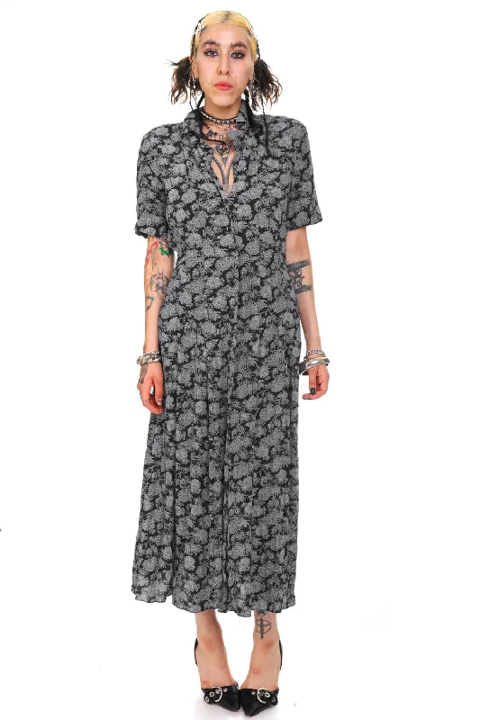 YEAR-End Sale Vintage 90's Liz Moody Blue Floral Short Sleeve Dress - S/M