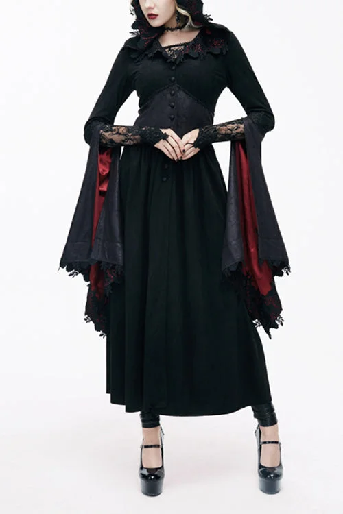 Limited Time Discount Gothic Black Pointed Hat Velveteen Floral Tunic Womens Coats
