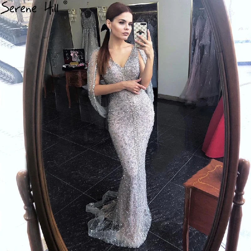 Friends and Family Sale Serene Hill Grey Mermaid Luxury Sparkle Evening Dresses Gowns Elegant Beading Crystal Sexy For Women Party LA70847