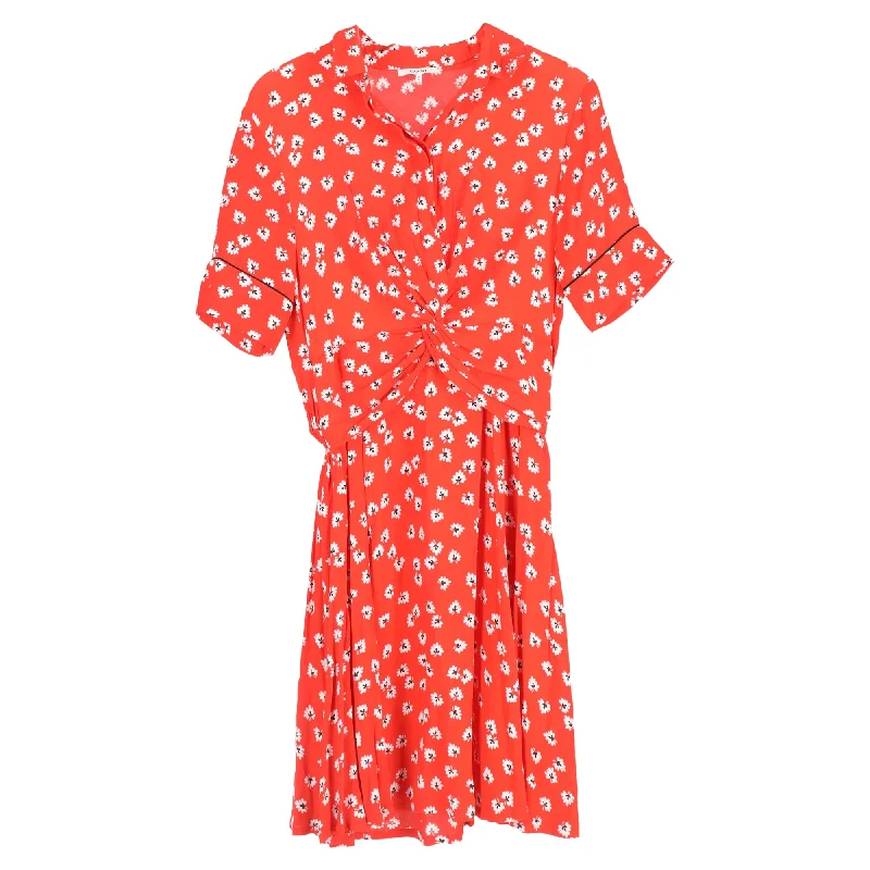 Extra Discounts Ganni Silvery Twist-Front Floral-Print Crepe Dress In Red Viscose
