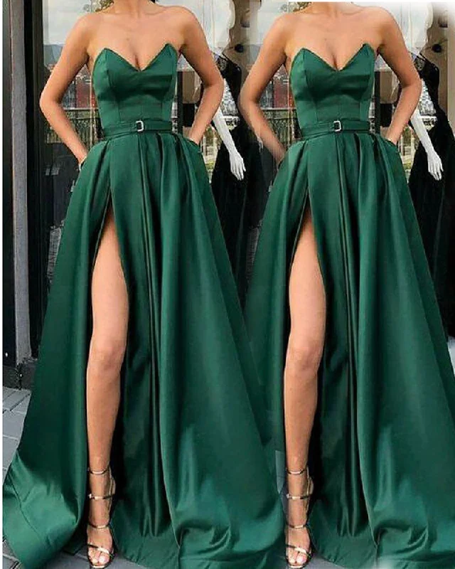 Exclusive Savings Dark Green outfit Corset Sweetheart Long Prom Party dresses with Belt High Slit Leg PL541 Exclusive Savings Dark Green outfit Corset Sweetheart Long Prom Party dresses with Belt High Slit Leg PL541