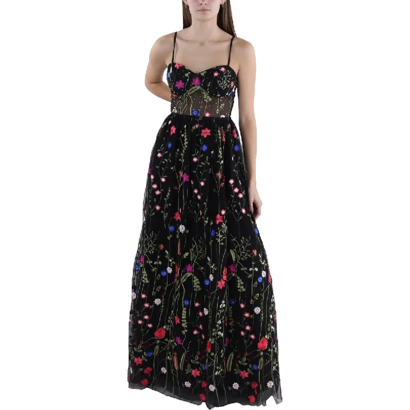 Price Drop Alert Juniors Womens Embellished Floral Evening Dress