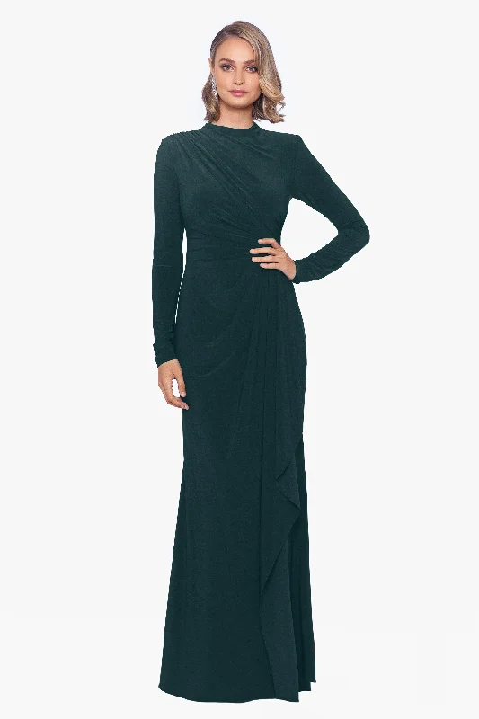 Final Markdown "Jeanette" Long Sleeve Stretch Knit Side Ruffle Dress