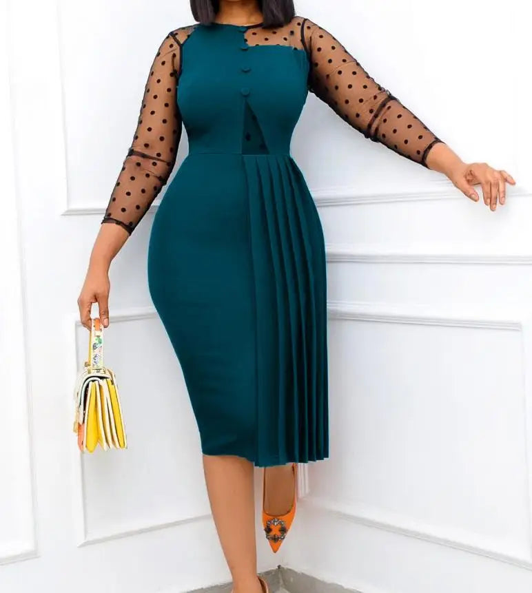 Super Sale Trendy Mesh Long Sleeve Temperament Elegant Dress