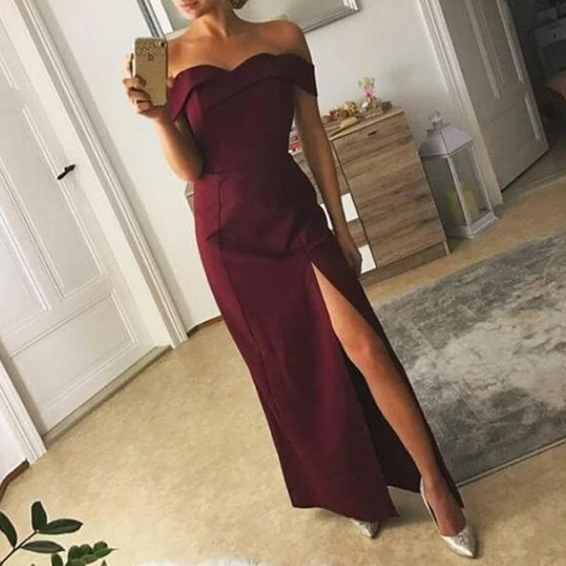 Price Drop Enchanting Red Wine Off Shoulder Long Prom Dresses Sheath Women Party Dress with Slits Price Drop Enchanting Red Wine Off Shoulder Long Prom Dresses Sheath Women Party Dress with Slits