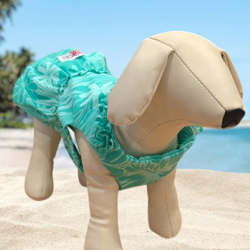 Discount Days Island Breeze: Turquoise Plumeria & Monstera Hawaiian Dog Dress