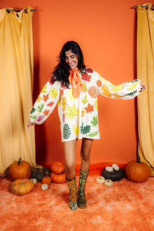 Major Savings Beige Fall Leaves Dress