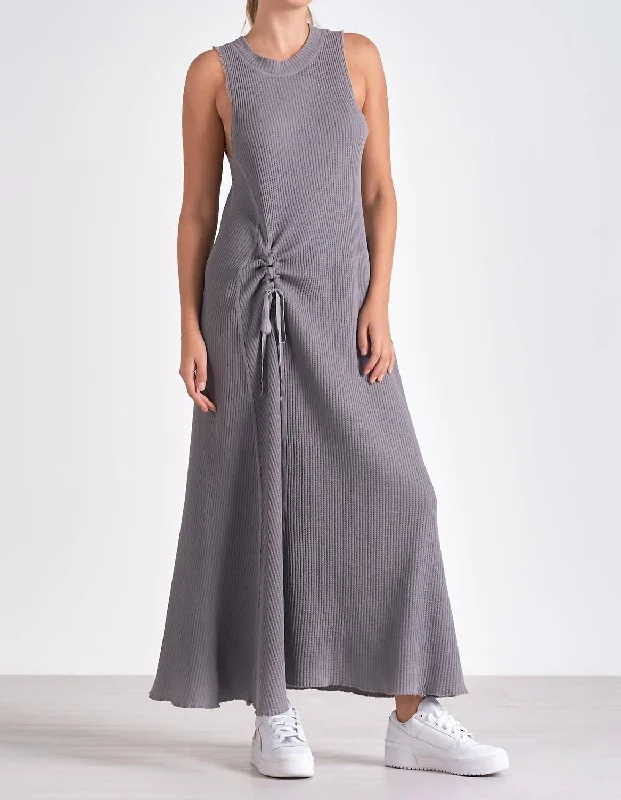 Don’t Miss Out Maxi Sleeveless Cinched Waist Dress In Dark Grey