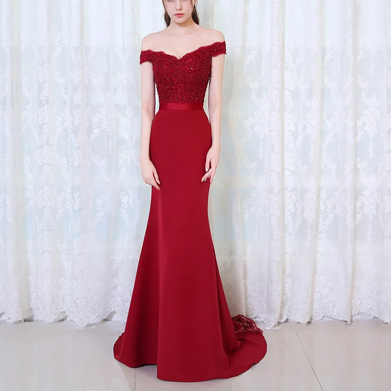 Deep Discounts Fabulous Red Wine Long Evening Dresses Lace Mermaid Formal Gown Vestido De Festa Deep Discounts Fabulous Red Wine Long Evening Dresses Lace Mermaid Formal Gown Vestido De Festa