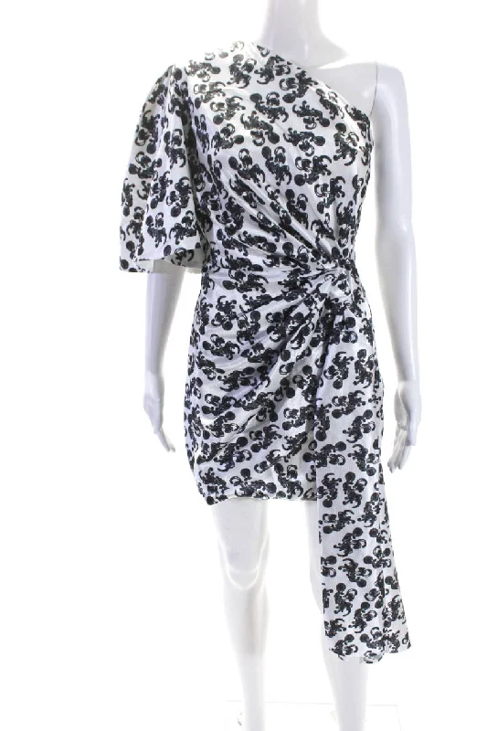 Price Smash Solace London Womens One Shoulder Satin Draped Mini Dress White Gray